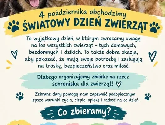 Światowy Dzień Zwierząt w Szkole Podstawowej nr 14 – zbiórka na schronisko