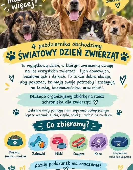 Światowy Dzień Zwierząt w Szkole Podstawowej nr 14 – zbiórka na schronisko